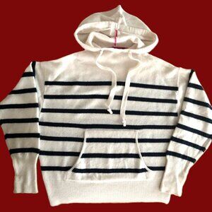 360 Cashmere Ivory/Navy Striped Hoodie Sweater Size: XS